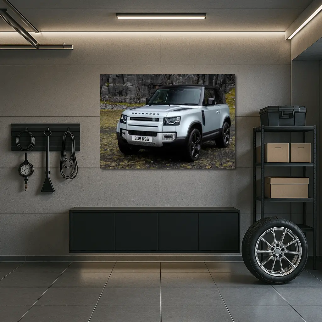 Land Rover Defender Rocky Cliffs Silver – Wall Art