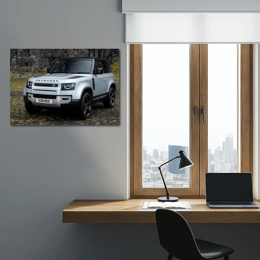 Land Rover Defender Rocky Cliffs Silver – Wall Art
