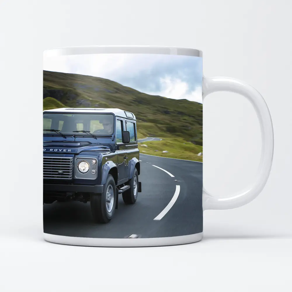 Land Rover Defender Rolling Through Highland Roads – Mugs
