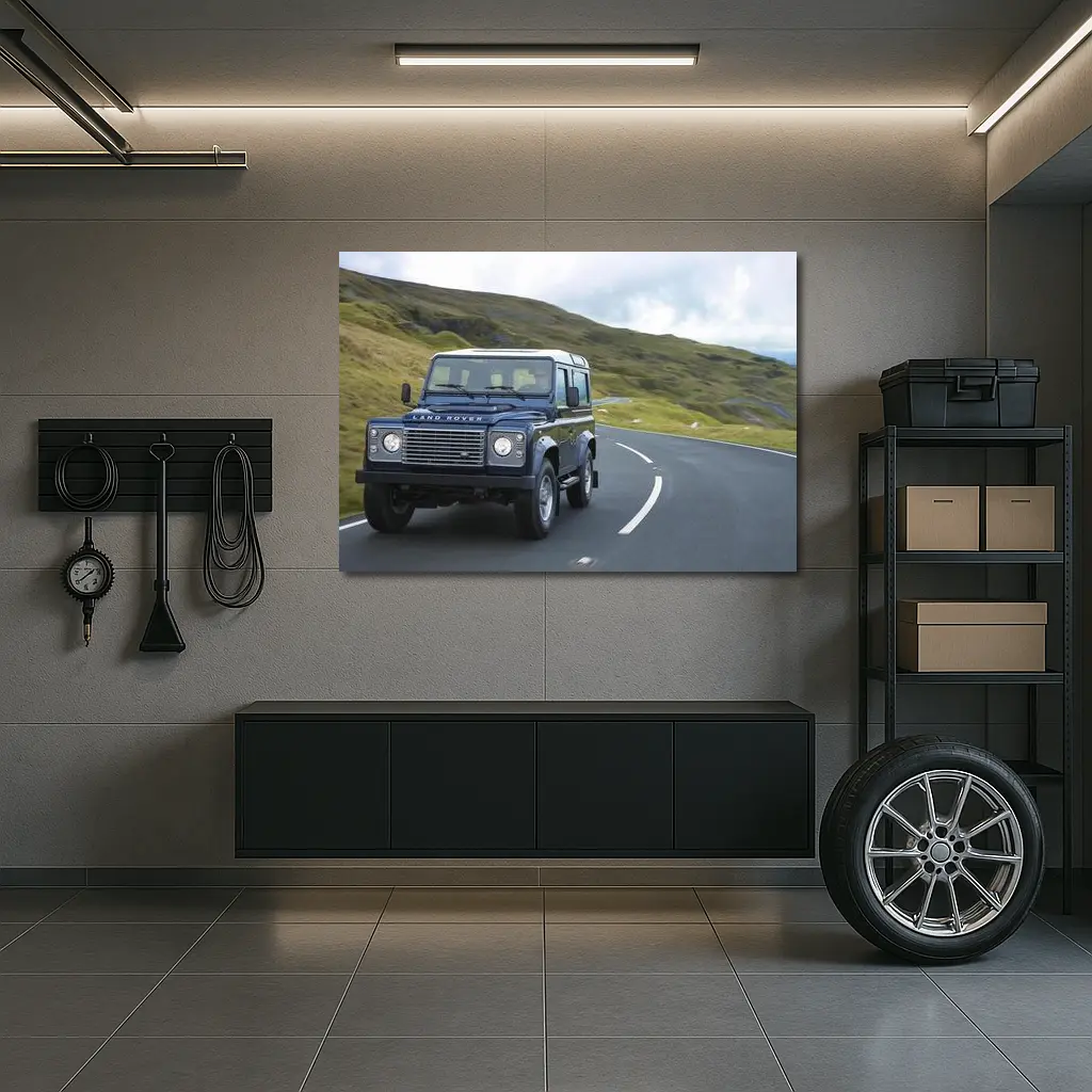 Land Rover Defender Rolling Through Highland Roads – Wall Art
