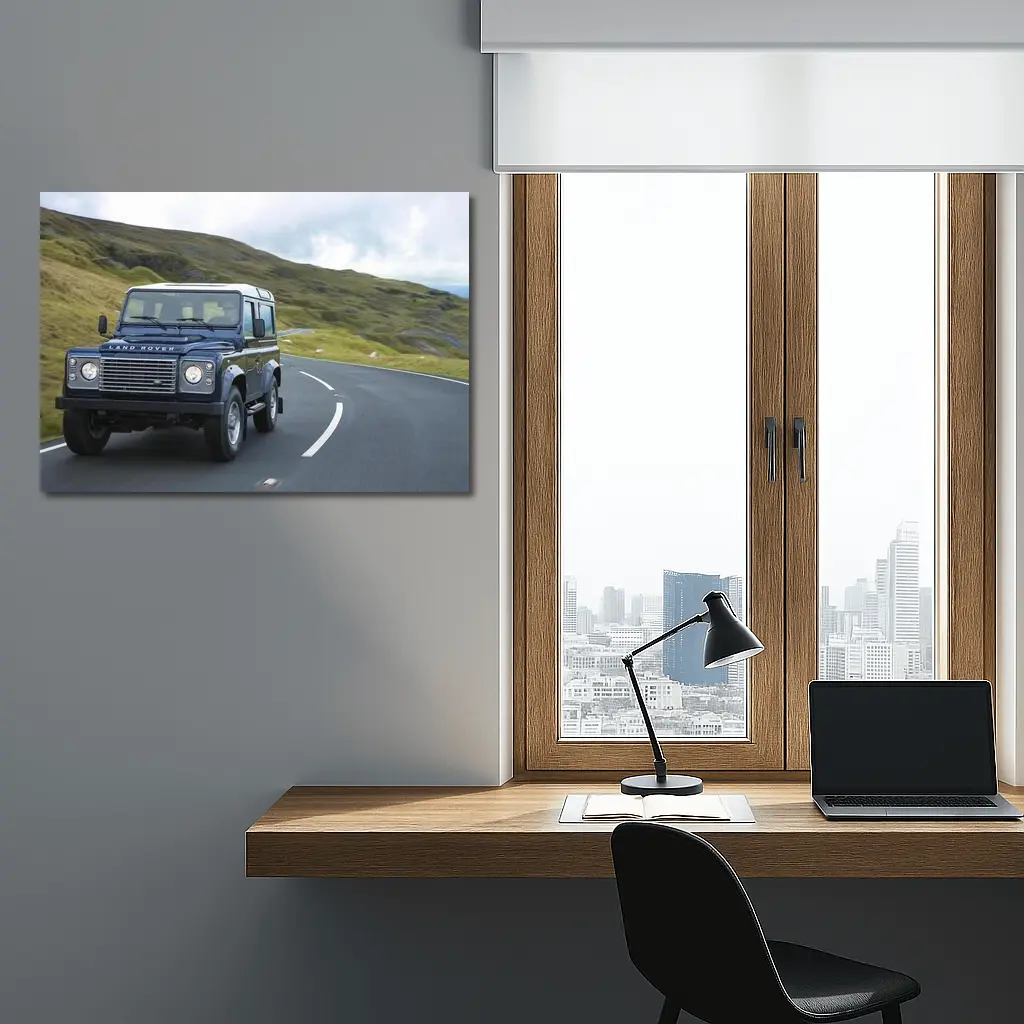 Land Rover Defender Rolling Through Highland Roads – Wall Art