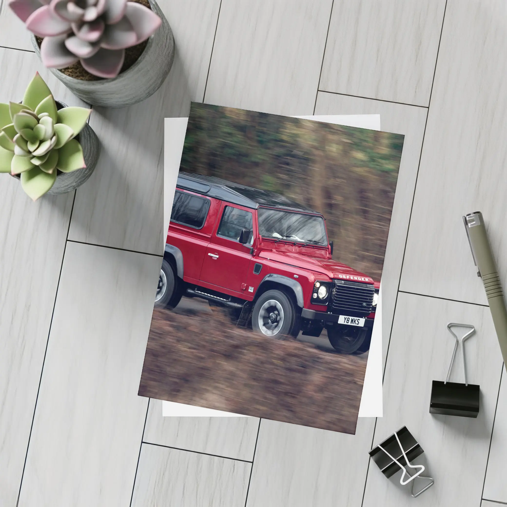 Land Rover Defender Red Forest Road Drive – Postcards