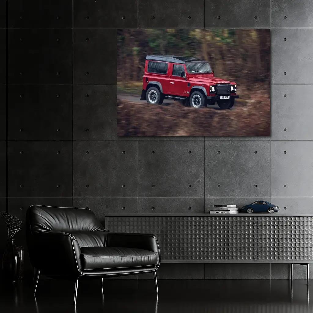 Land Rover Defender Red Forest Road Drive – Wall Art