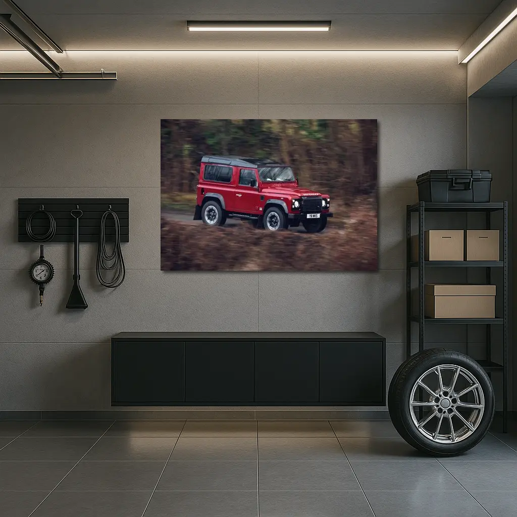 Land Rover Defender Red Forest Road Drive – Wall Art