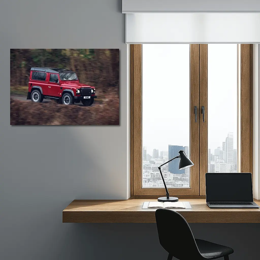 Land Rover Defender Red Forest Road Drive – Wall Art