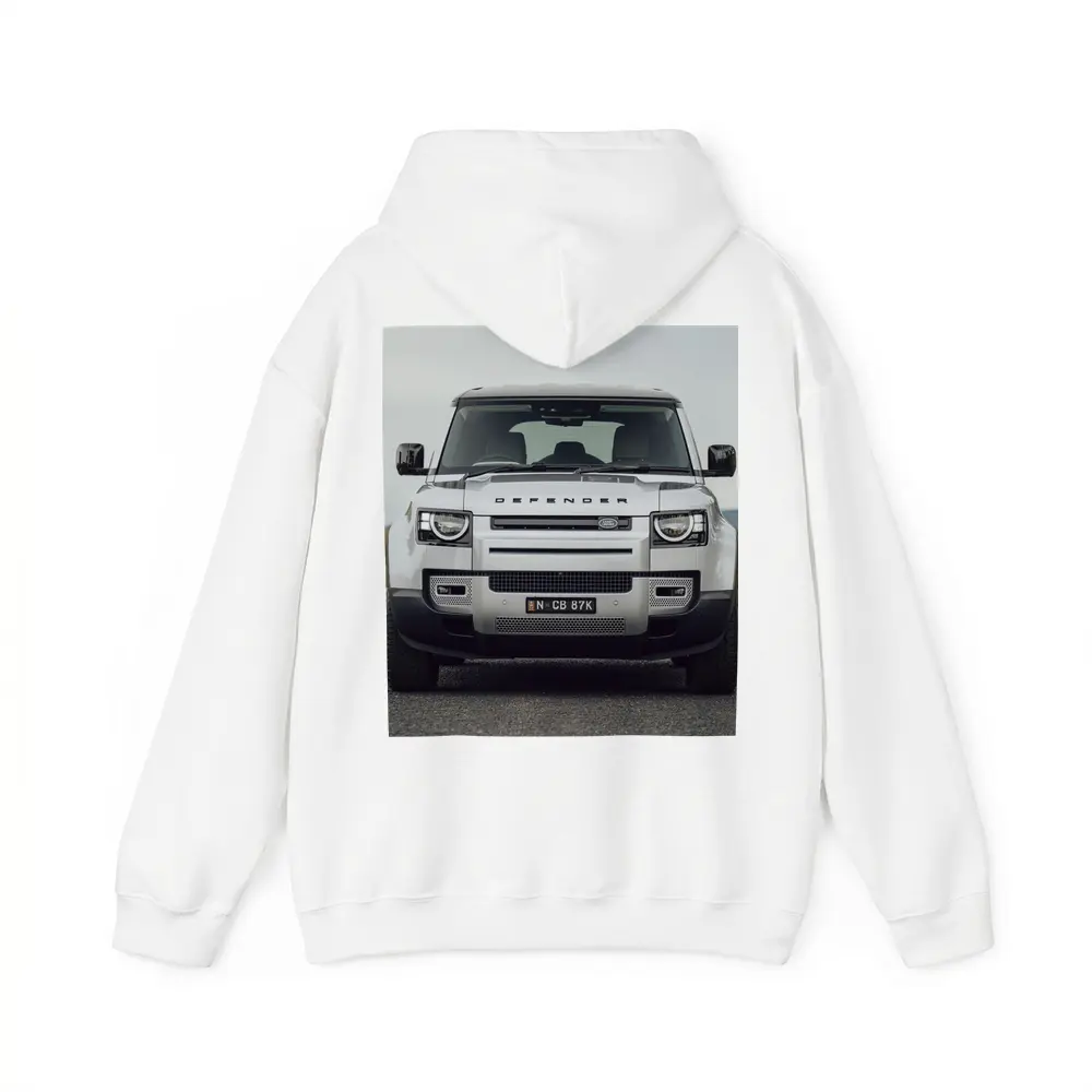 Land Rover Defender Front View Road Background – Hoodies