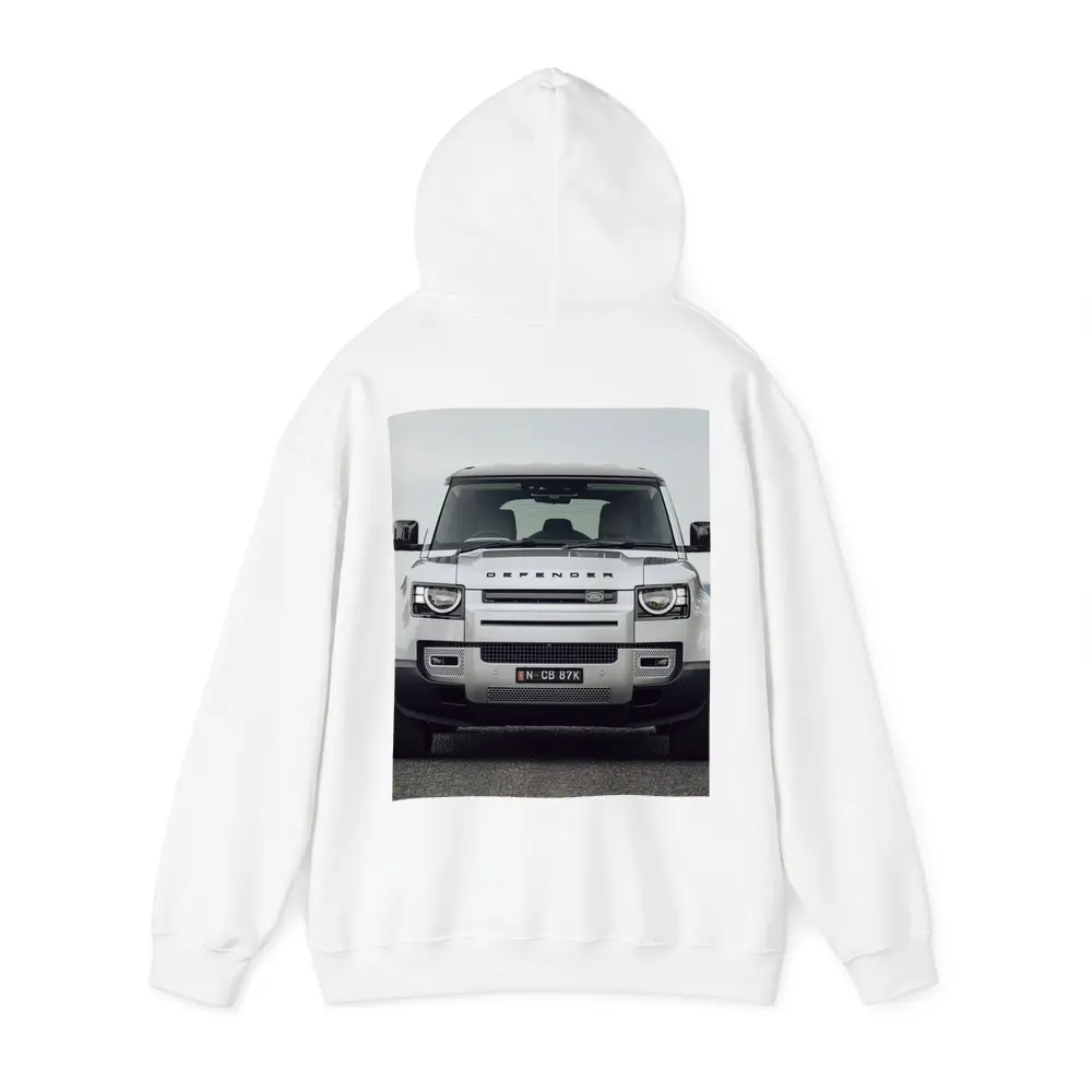 Land Rover Defender Front View Road Background – Hoodies
