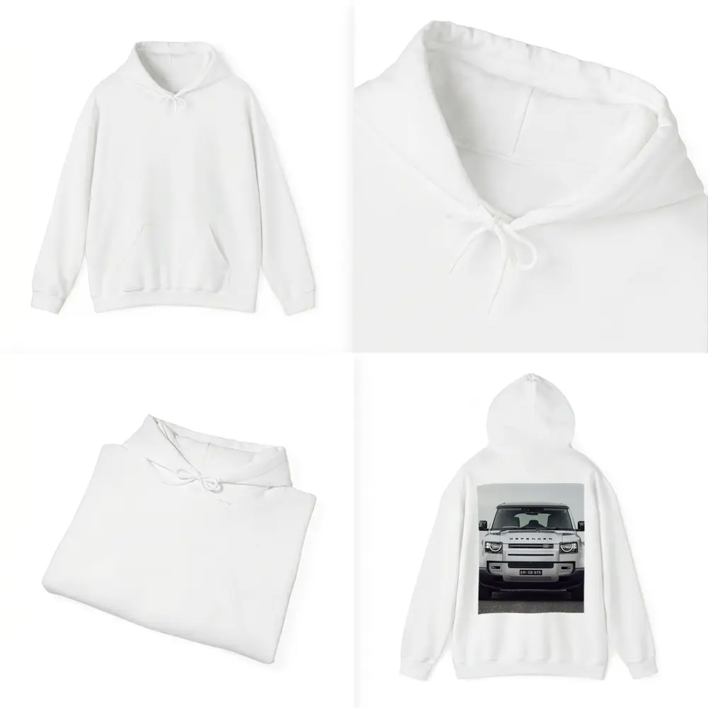 Land Rover Defender Front View Road Background – Hoodies