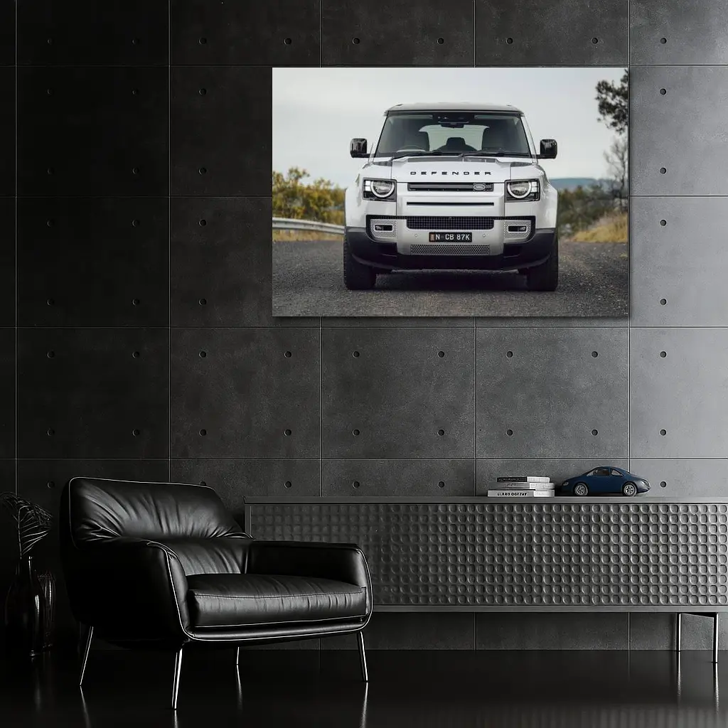 Land Rover Defender Front View Road Background – Wall Art
