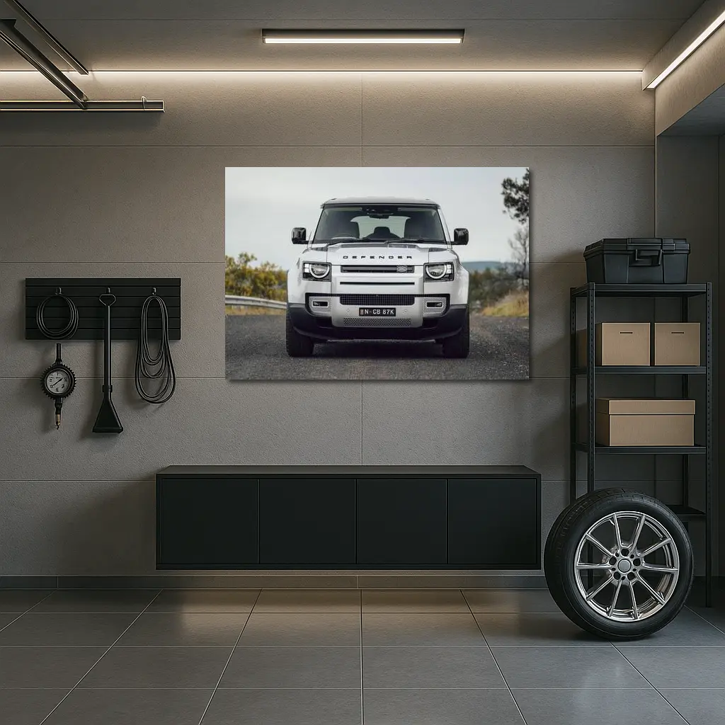 Land Rover Defender Front View Road Background – Wall Art