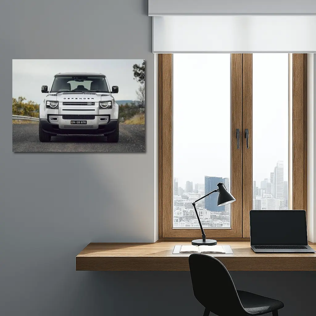 Land Rover Defender Front View Road Background – Wall Art