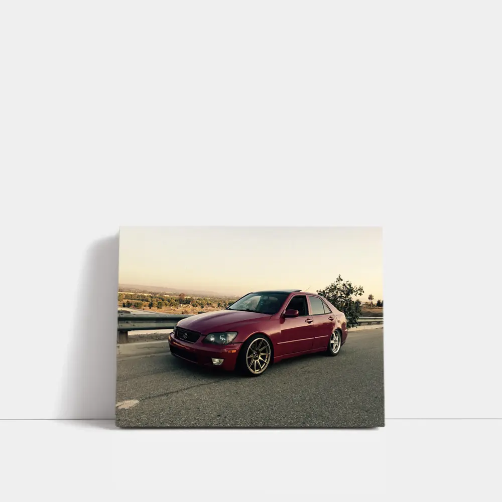 Lexus IS300 Red Sedan Parked Overlooking Valley – Wall Art