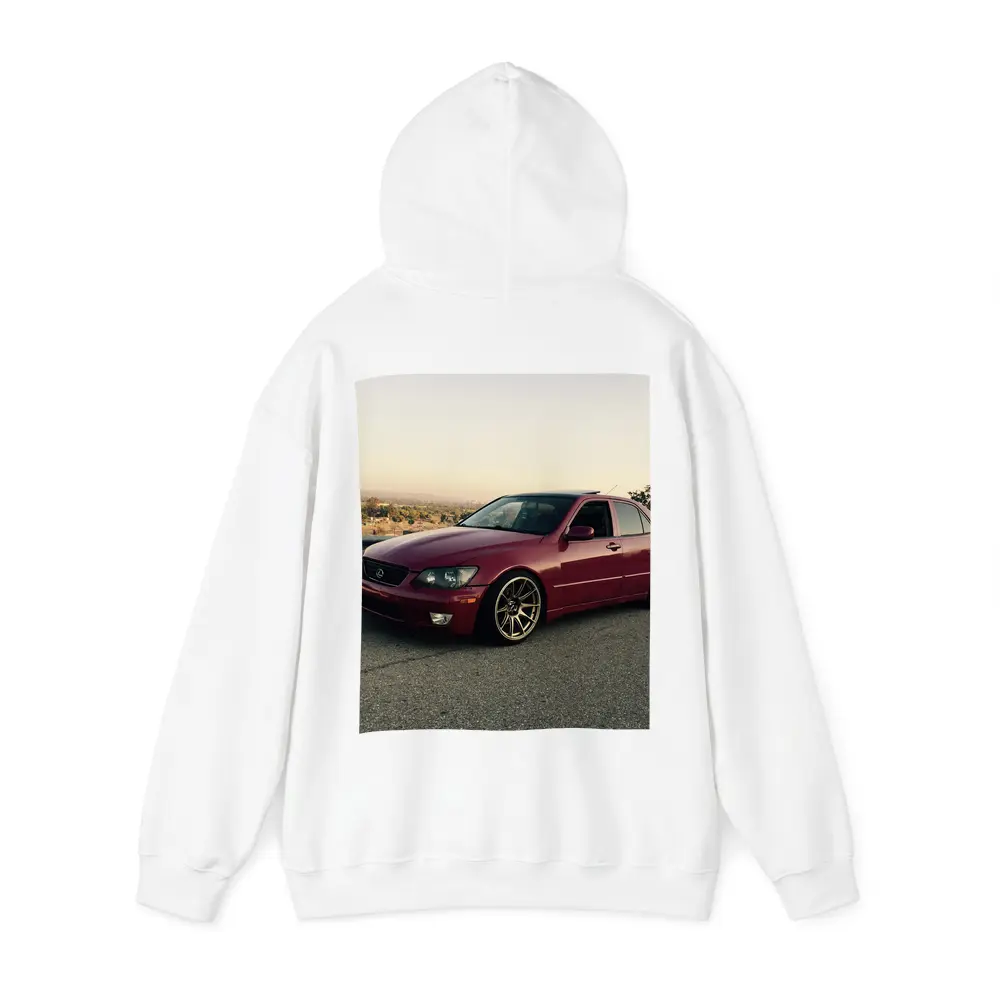 Lexus IS300 Red Sedan Parked Overlooking Valley – Hoodies