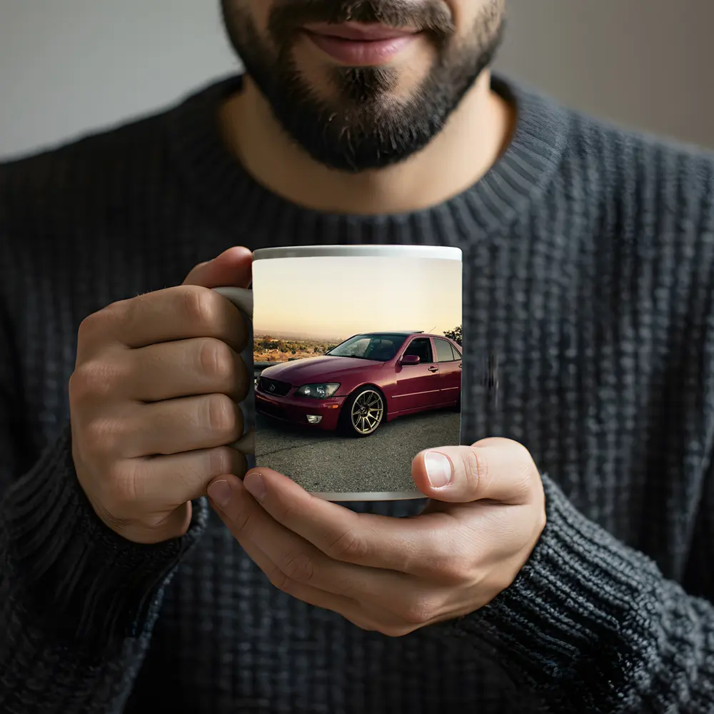 Lexus IS300 Red Sedan Parked Overlooking Valley – Mugs