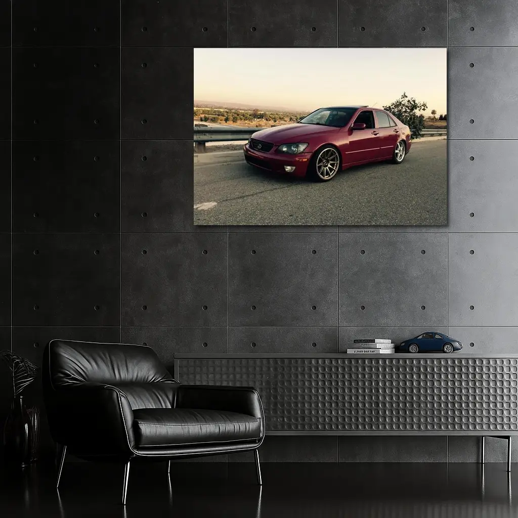Lexus IS300 Red Sedan Parked Overlooking Valley – Wall Art