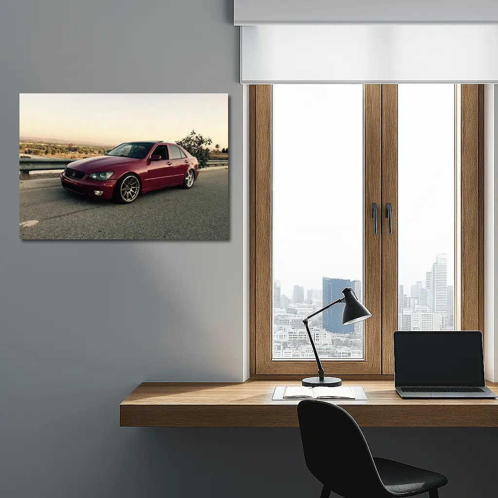 Lexus IS300 Red Sedan Parked Overlooking Valley – Wall Art