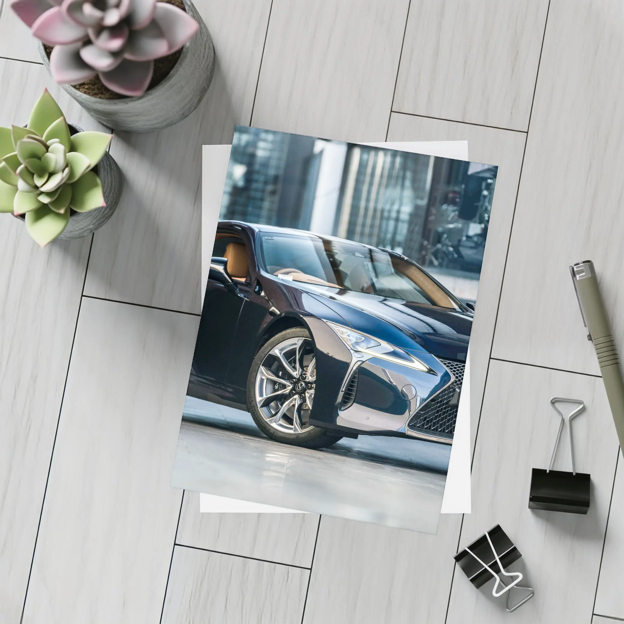 Lexus LC Black Sports Coupe Urban Setting – Postcards