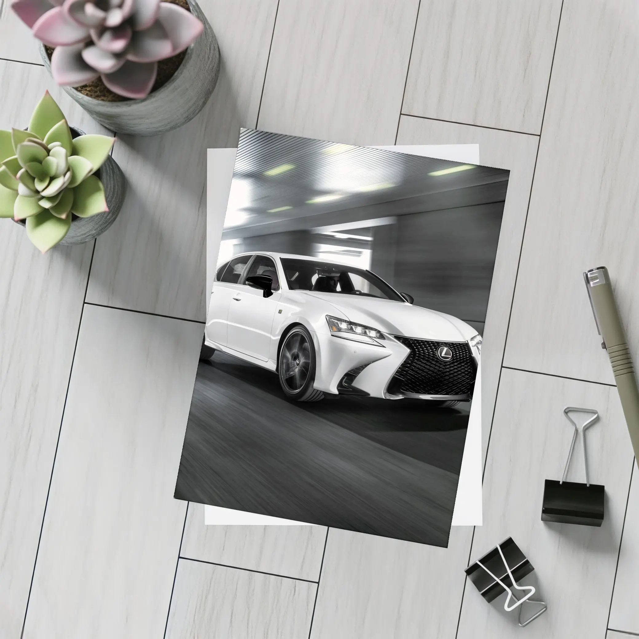 Lexus GS White Sedan Speeding Through Tunnel – Postcards