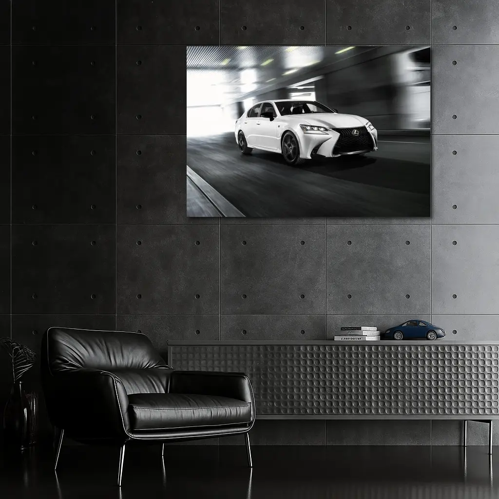 Lexus GS White Sedan Speeding Through Tunnel – Wall Art
