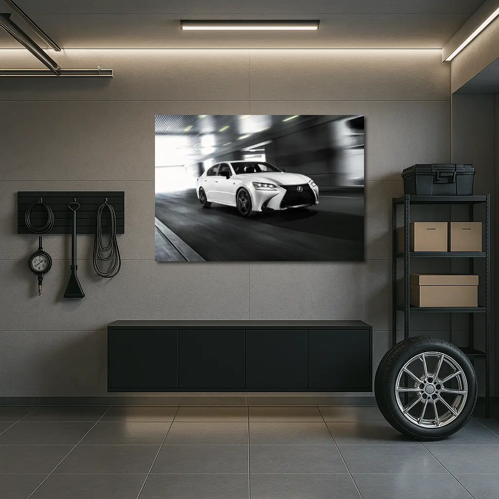 Lexus GS White Sedan Speeding Through Tunnel – Wall Art