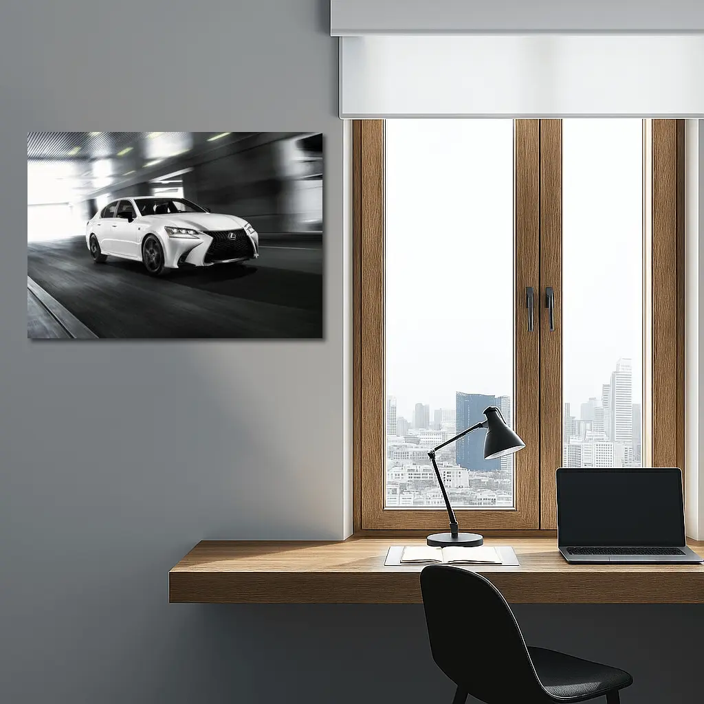 Lexus GS White Sedan Speeding Through Tunnel – Wall Art