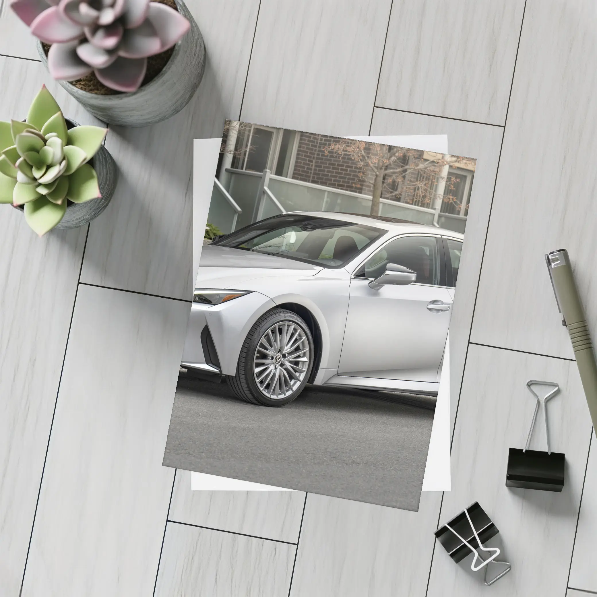 Lexus IS Silver Sedan Urban Street Setting – Postcards