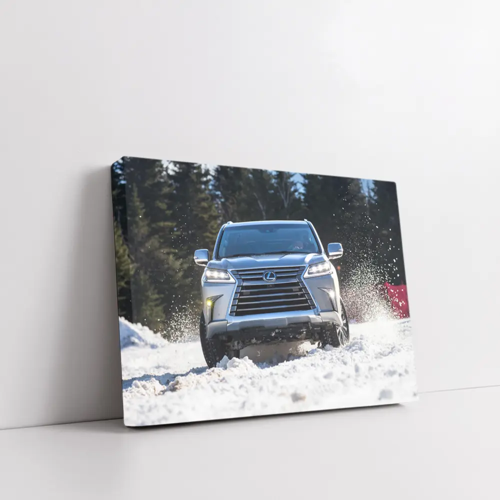 Lexus LX Silver SUV Driving Through Snowy Forest – Wall Art