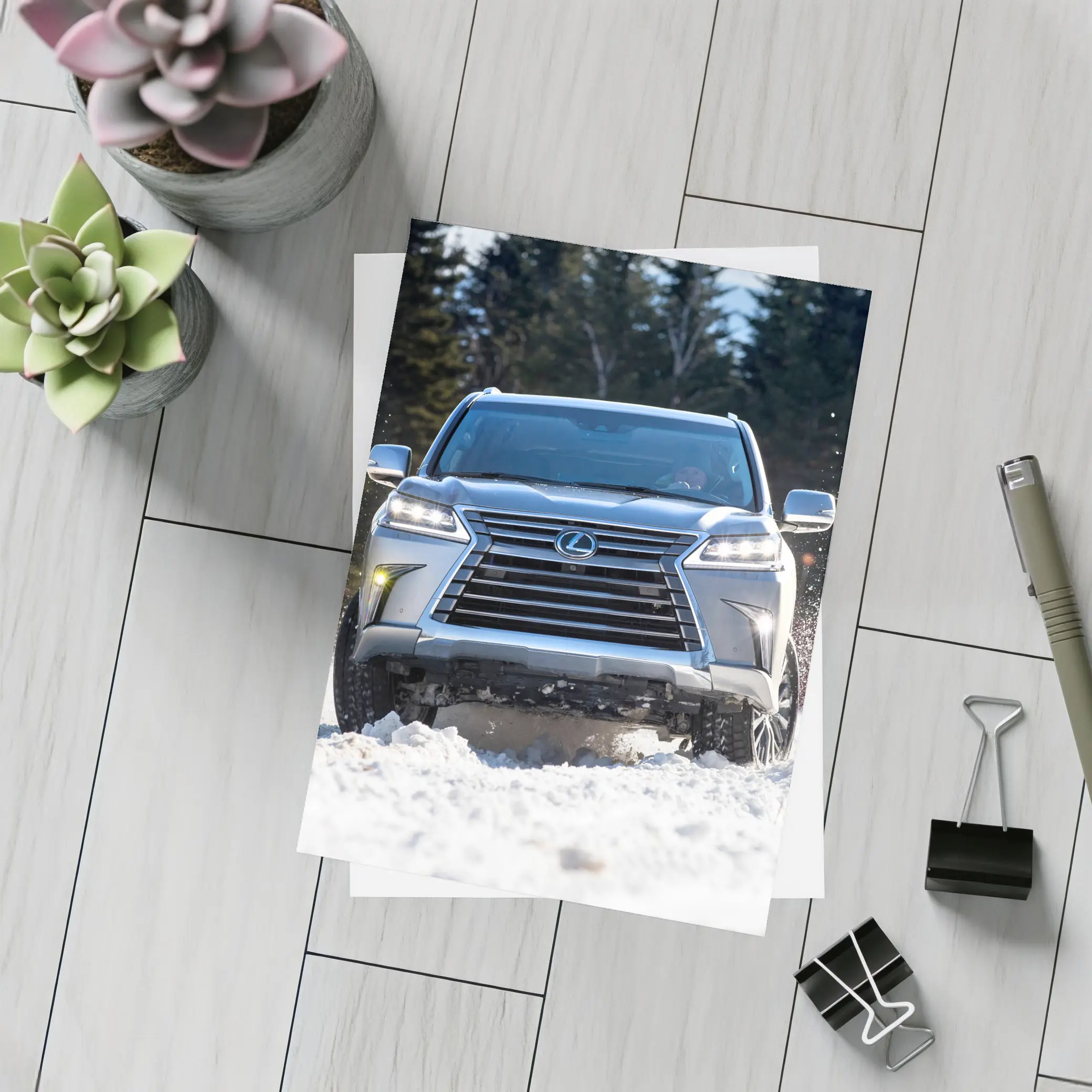 Lexus LX Driving Through Snow Winter Forest – Postcards