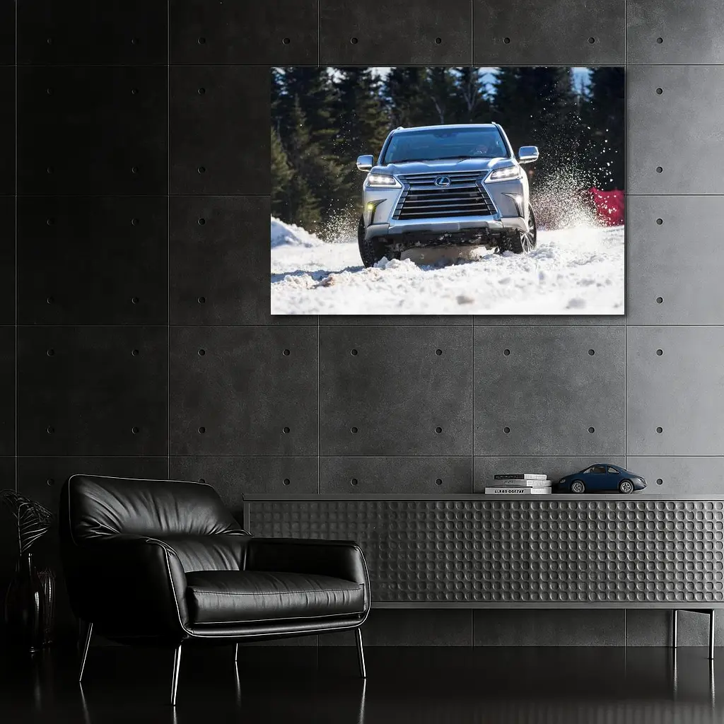 Lexus LX Silver SUV Driving Through Snowy Forest – Wall Art