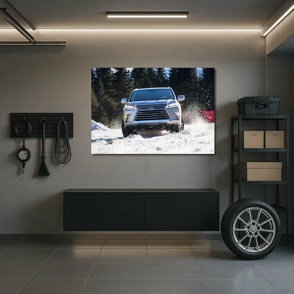 Lexus LX Silver SUV Driving Through Snowy Forest – Wall Art