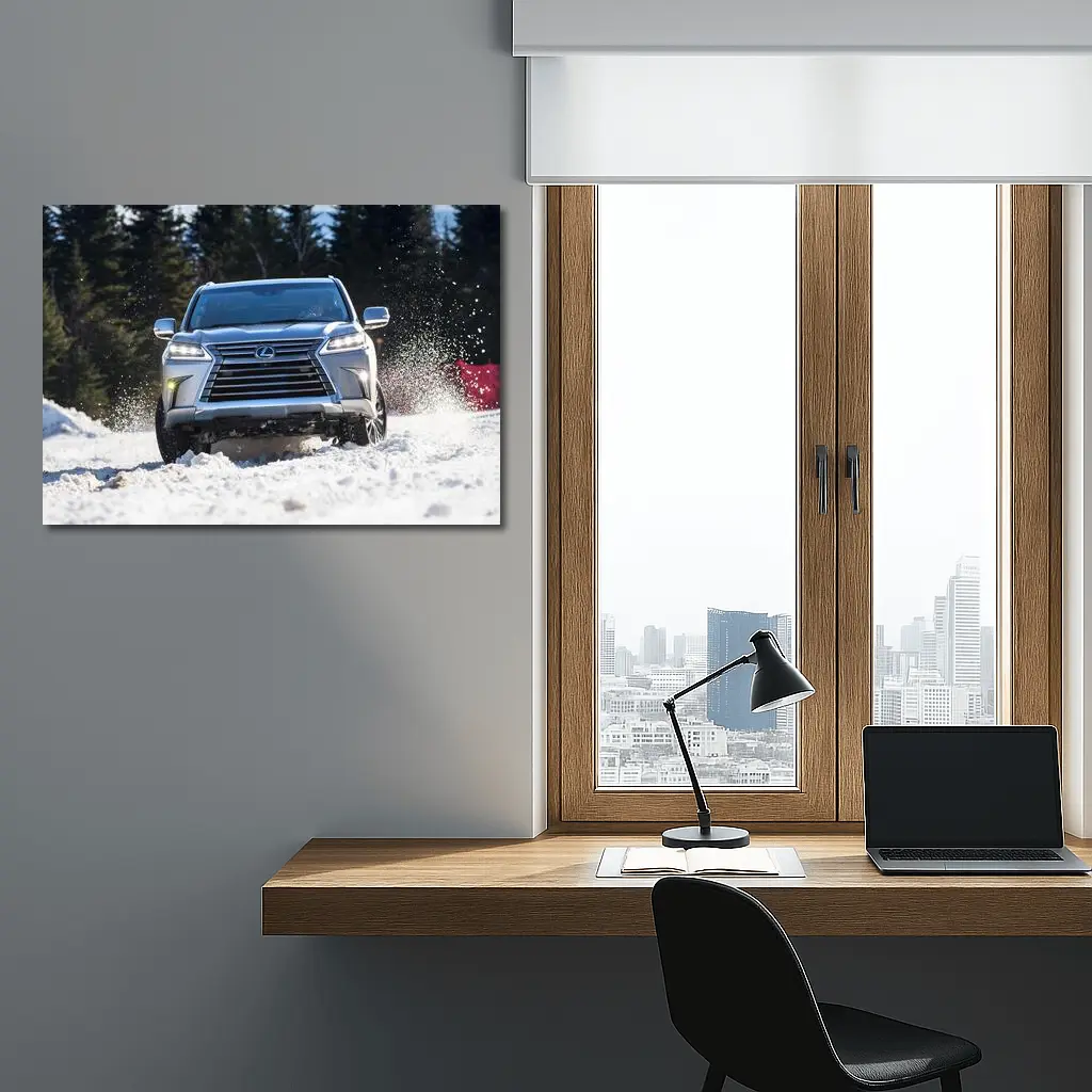 Lexus LX Silver SUV Driving Through Snowy Forest – Wall Art