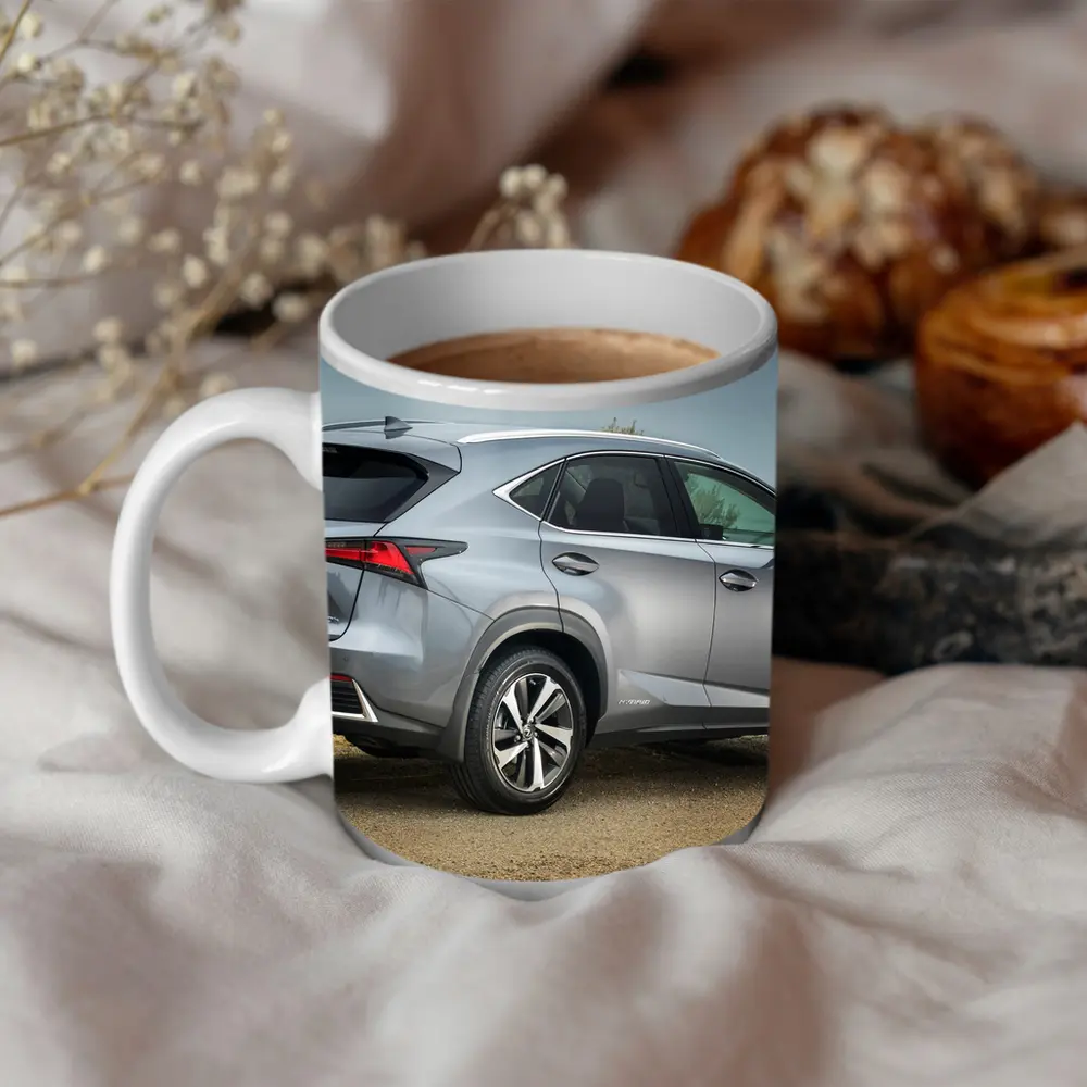 Lexus NX Hybrid Silver SUV Coastal Setting – Mugs