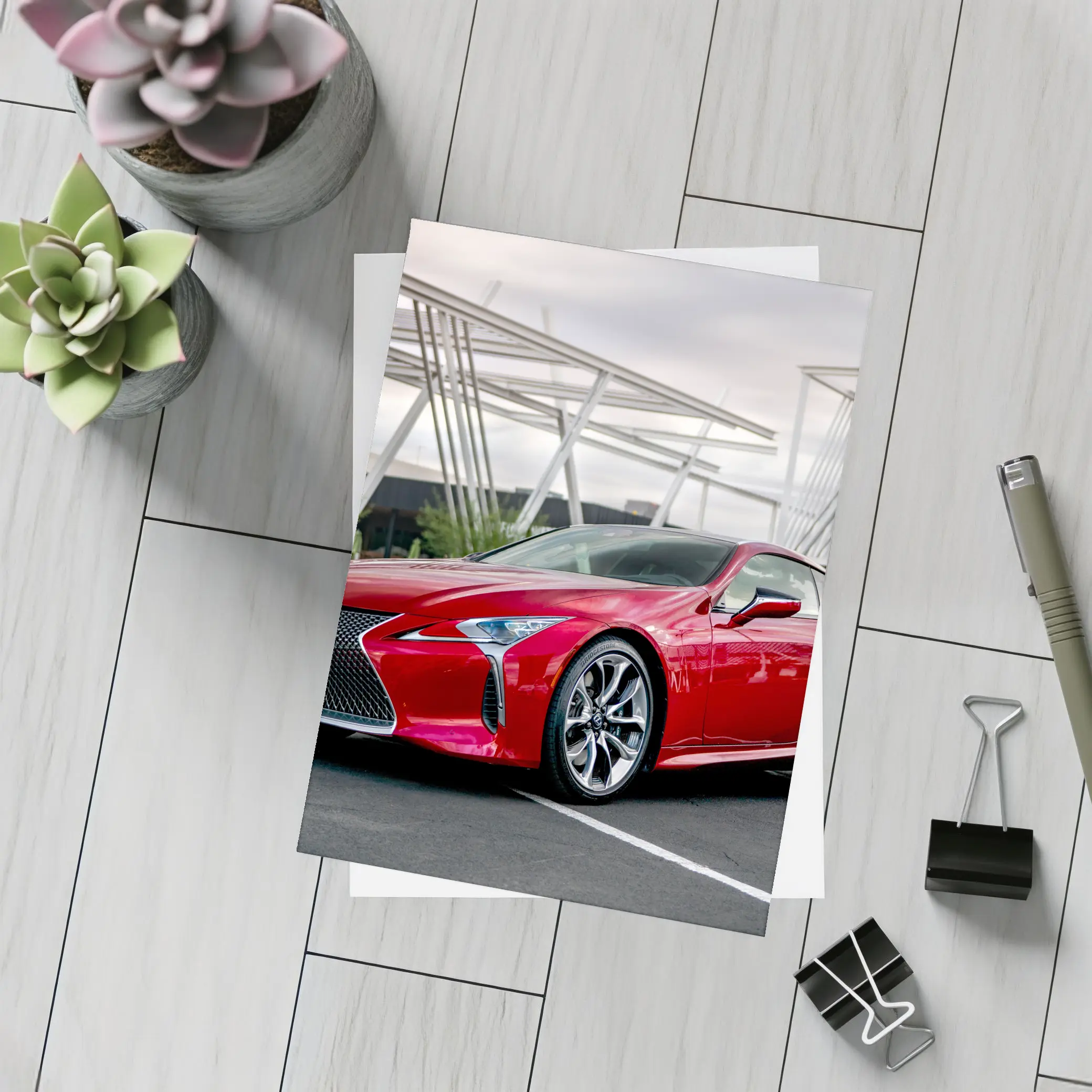 Lexus LC Red Coupe Urban Parking Lot – Postcards