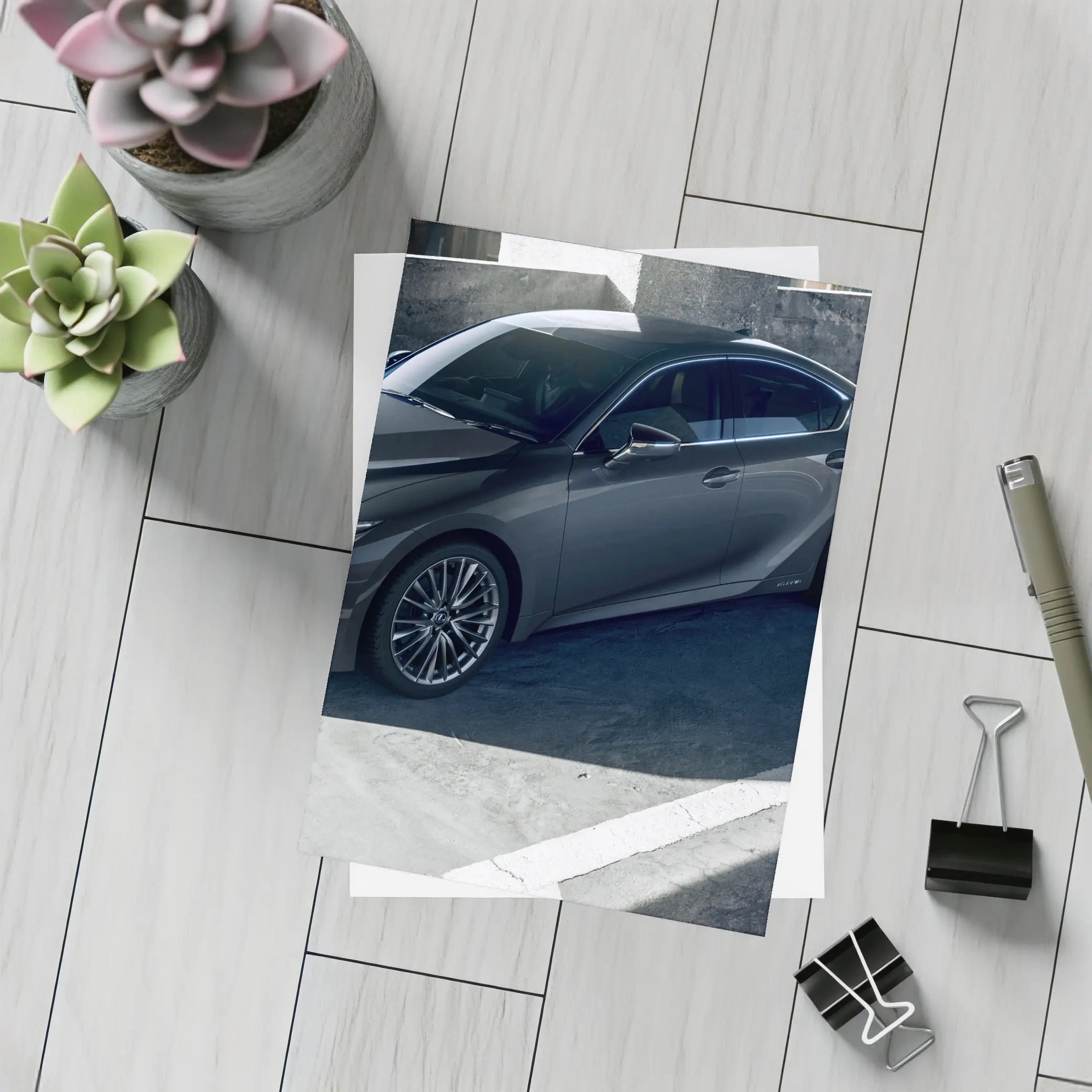Lexus IS Sedan Parked Urban Concrete Setting – Postcards