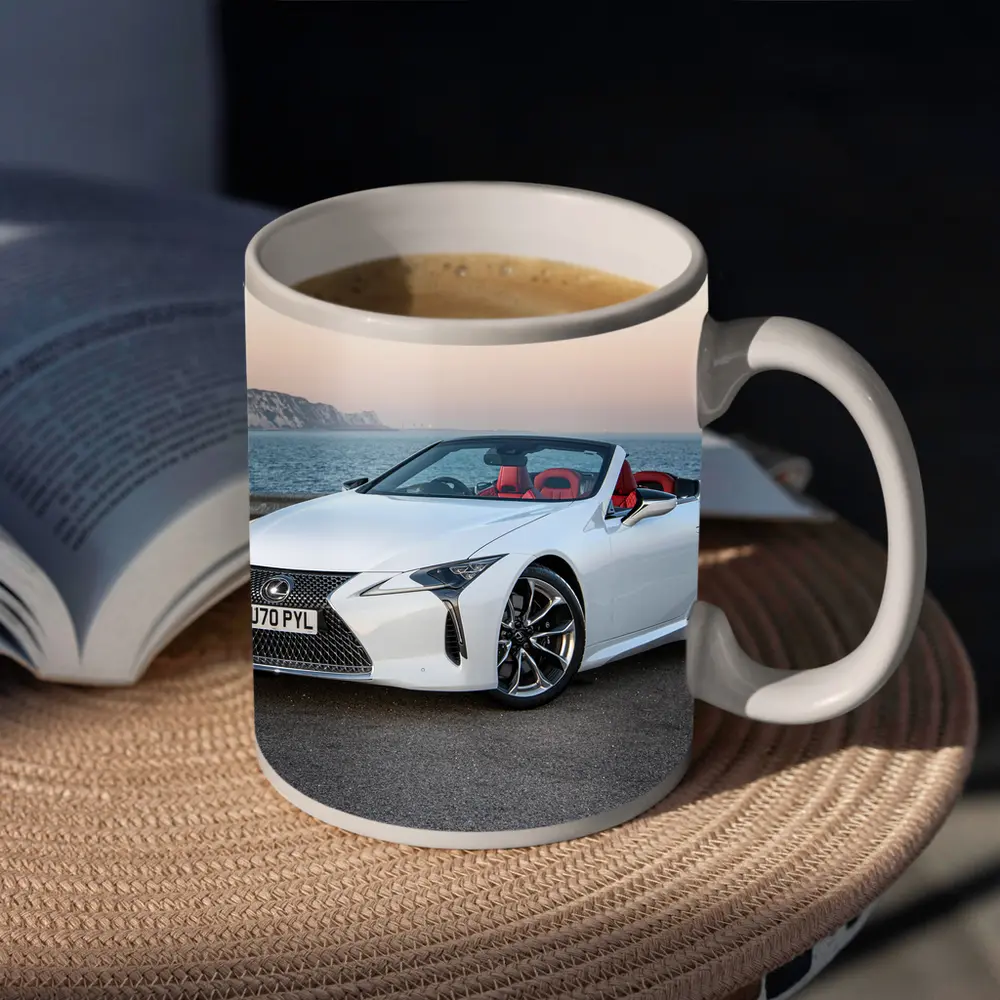 Lexus LC 500 Convertible White Coastal Setting – Mugs