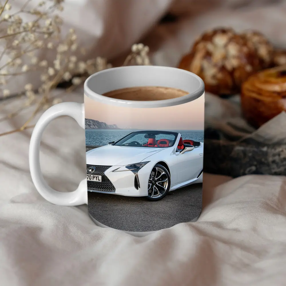 Lexus LC 500 Convertible White Coastal Setting – Mugs
