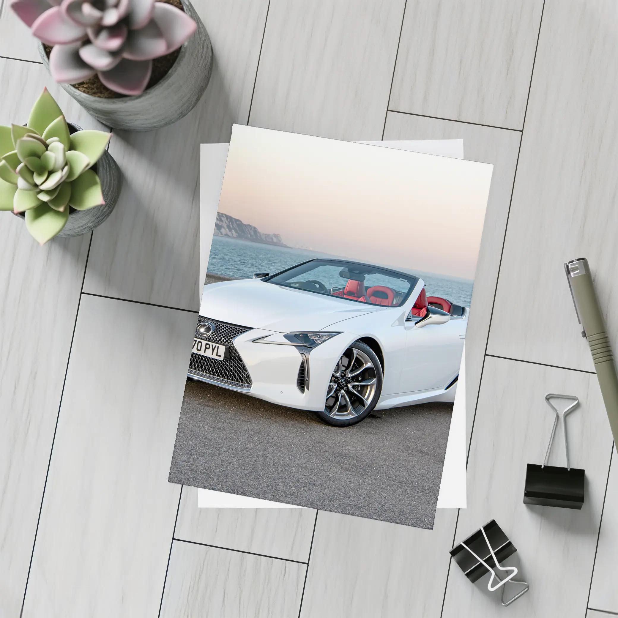 Lexus LC 500 Convertible White Coastal Setting – Postcards