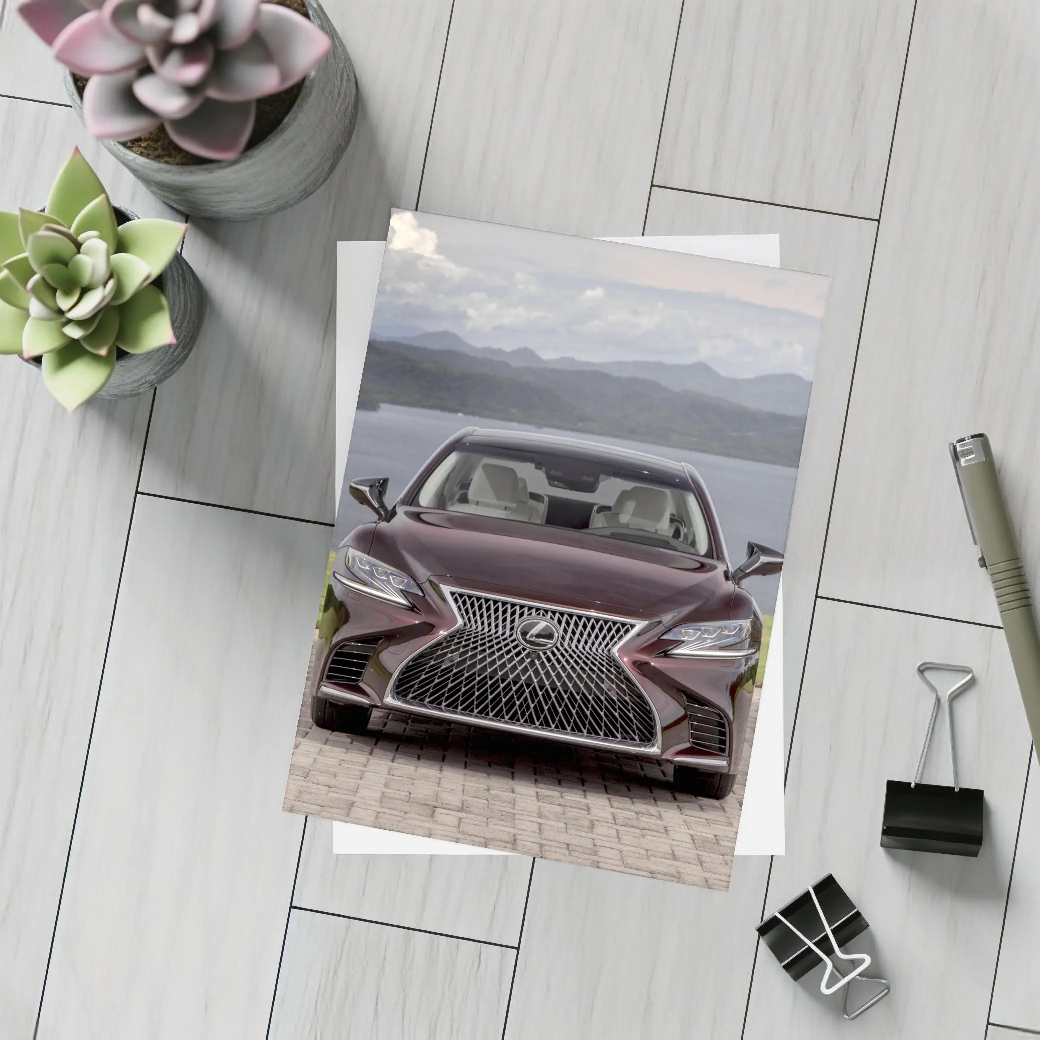 Lexus LS Front View Lake Mountains – Postcards