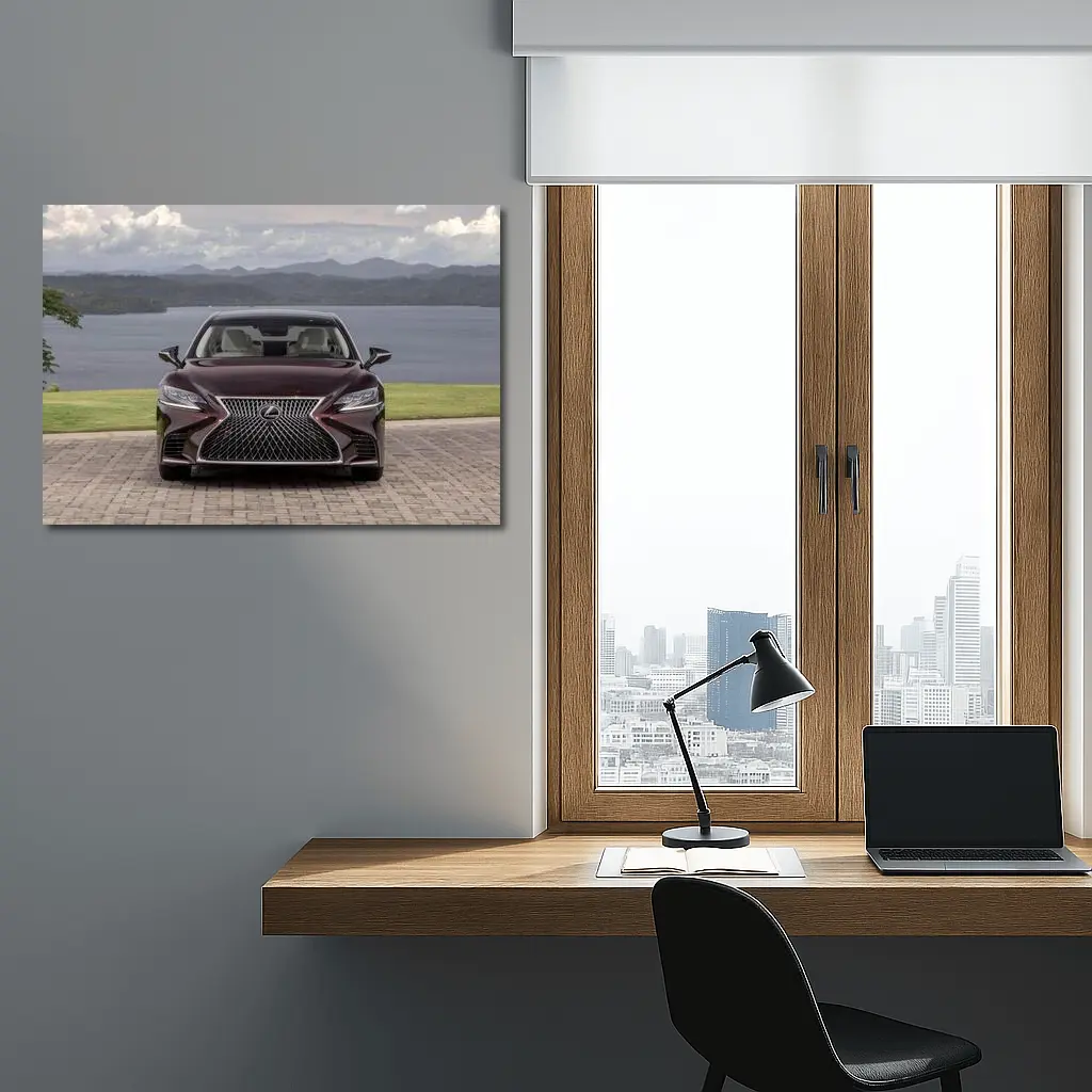 Lexus LS Front View Lake Mountains – Wall Art