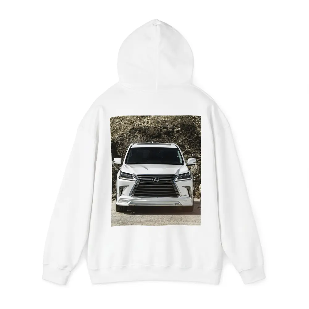 Lexus LX White SUV Rocky Terrain Front View – Hoodies