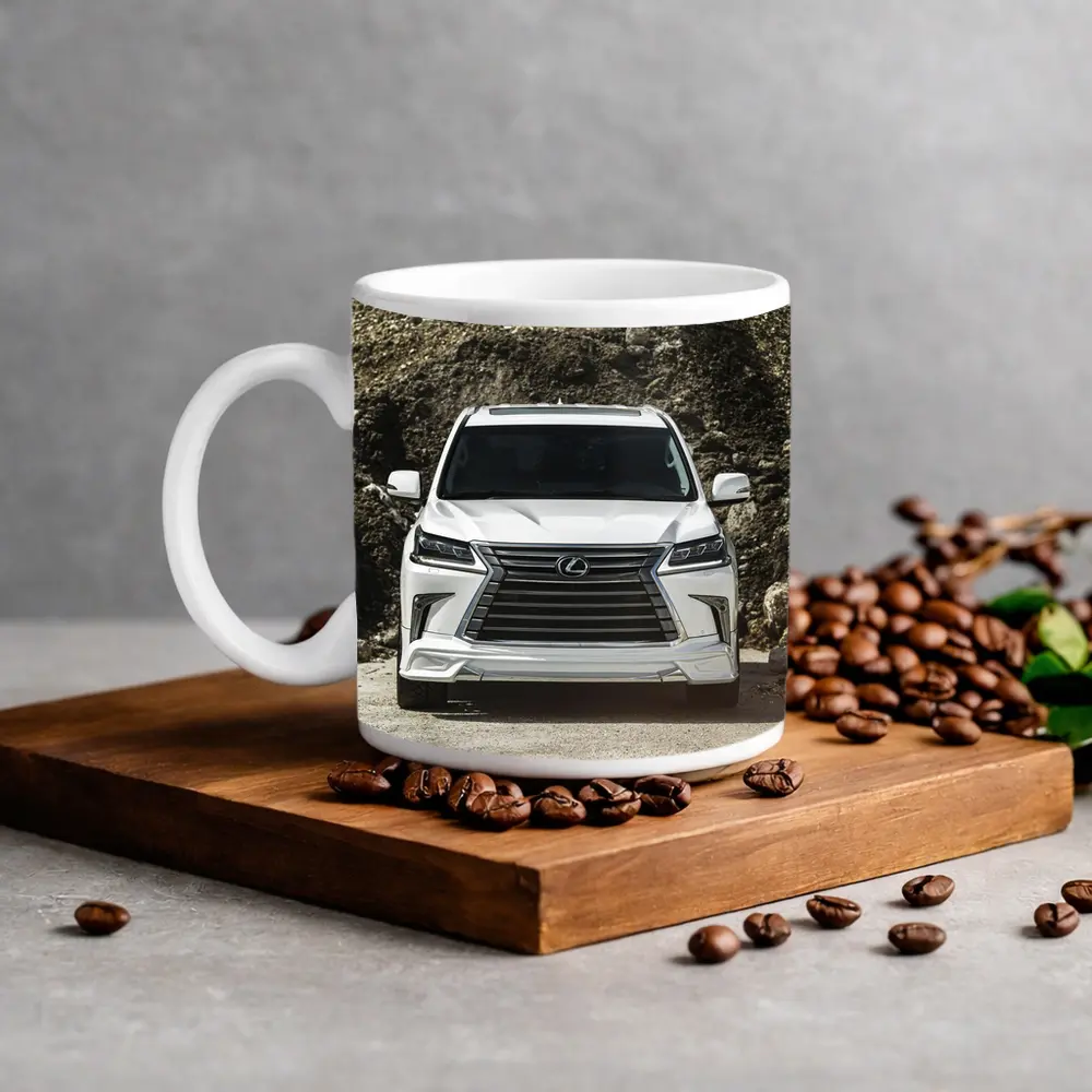 Lexus LX White SUV Rocky Terrain Front View – Mugs