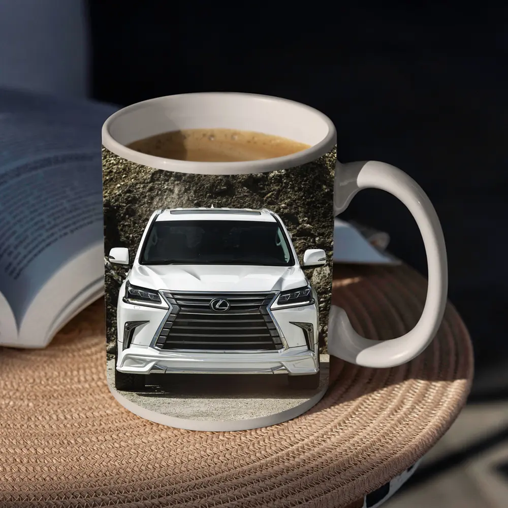 Lexus LX White SUV Rocky Terrain Front View – Mugs