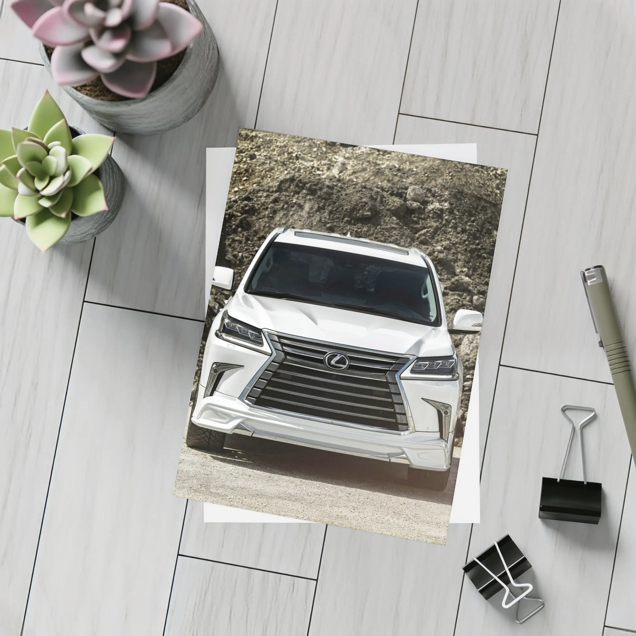 Lexus LX White SUV Rocky Terrain Front View – Postcards