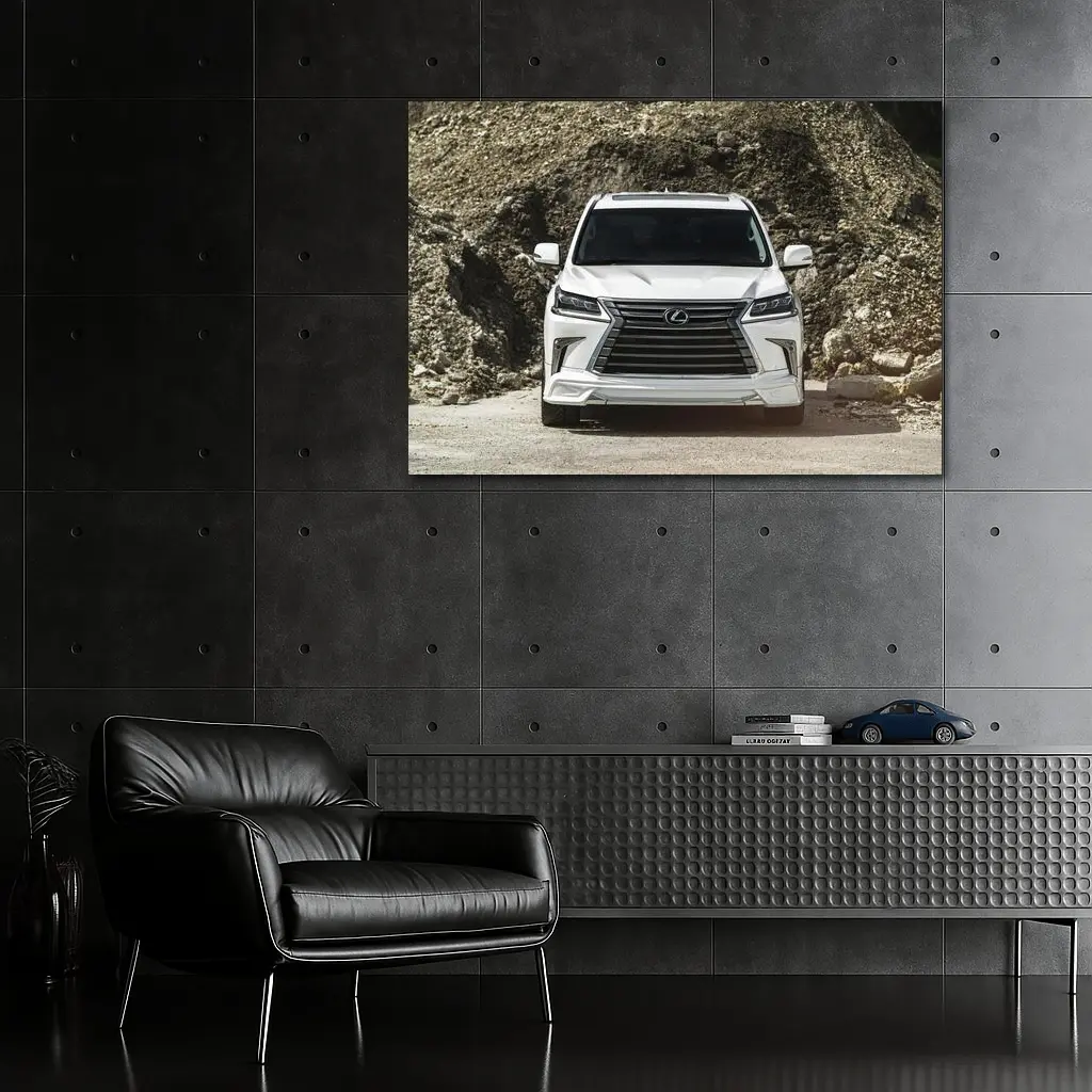 Lexus LX White SUV Rocky Terrain Front View – Wall Art