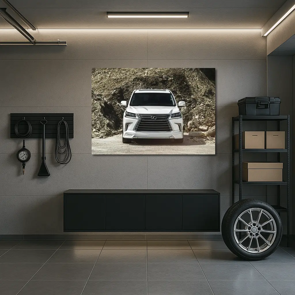 Lexus LX White SUV Rocky Terrain Front View – Wall Art