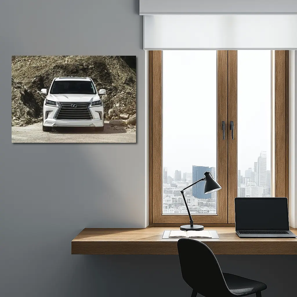 Lexus LX White SUV Rocky Terrain Front View – Wall Art