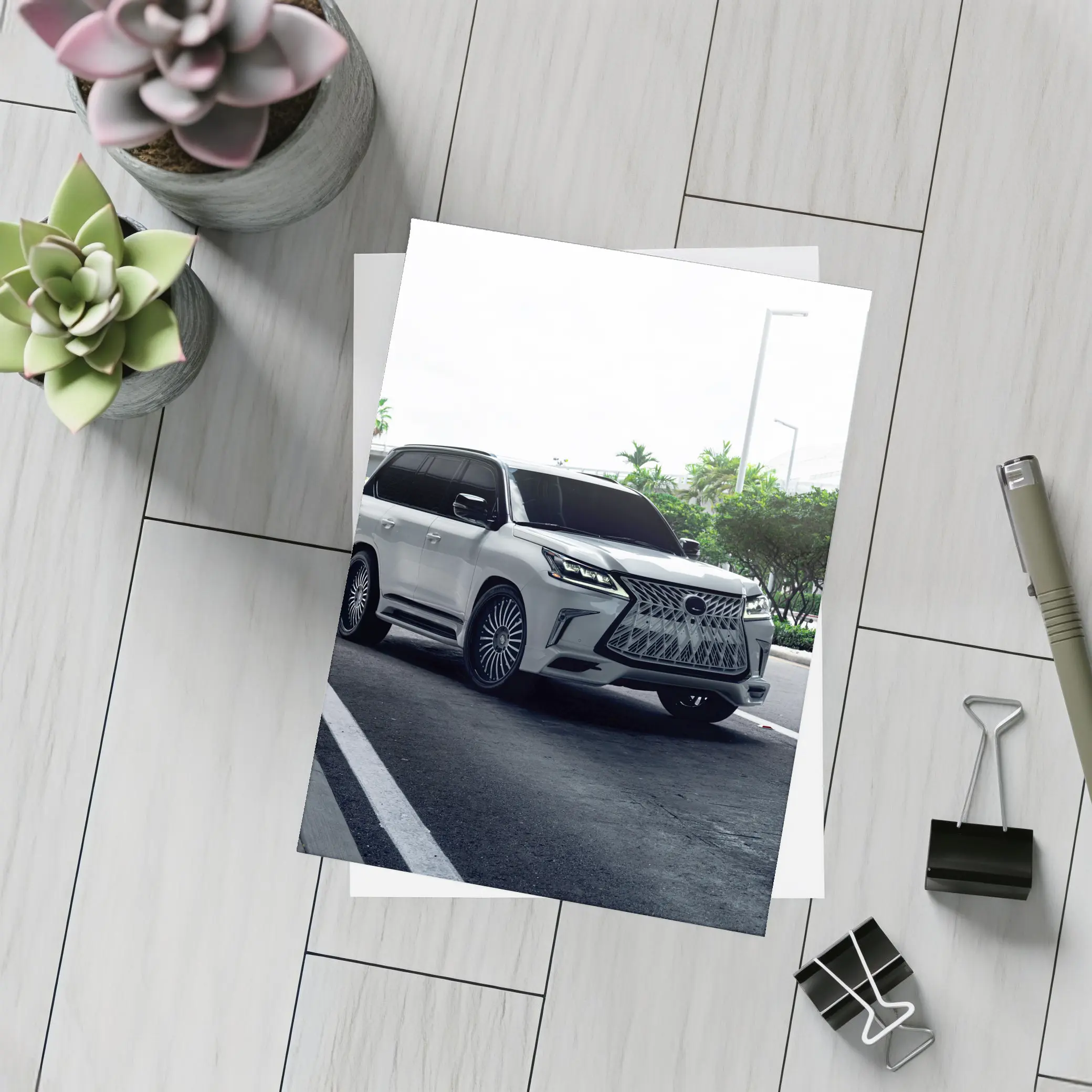 Lexus LX White Luxury SUV Urban Setting – Postcards