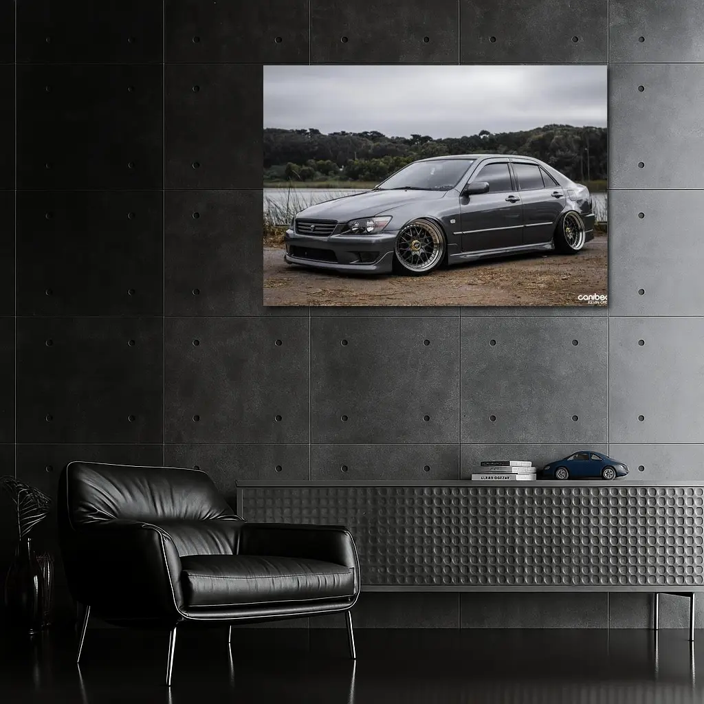 Lexus IS300 Slammed Gray Sedan Overcast Sky – Wall Art