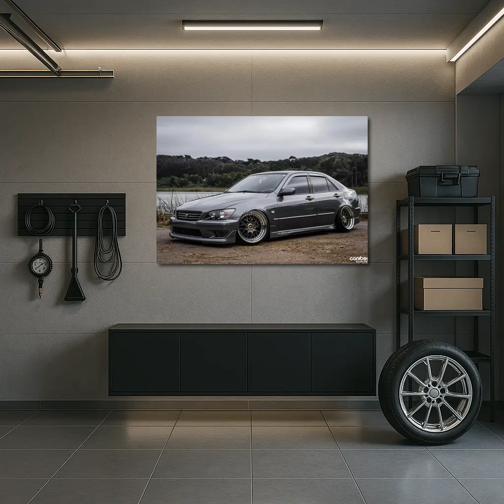 Lexus IS300 Slammed Gray Sedan Overcast Sky – Wall Art