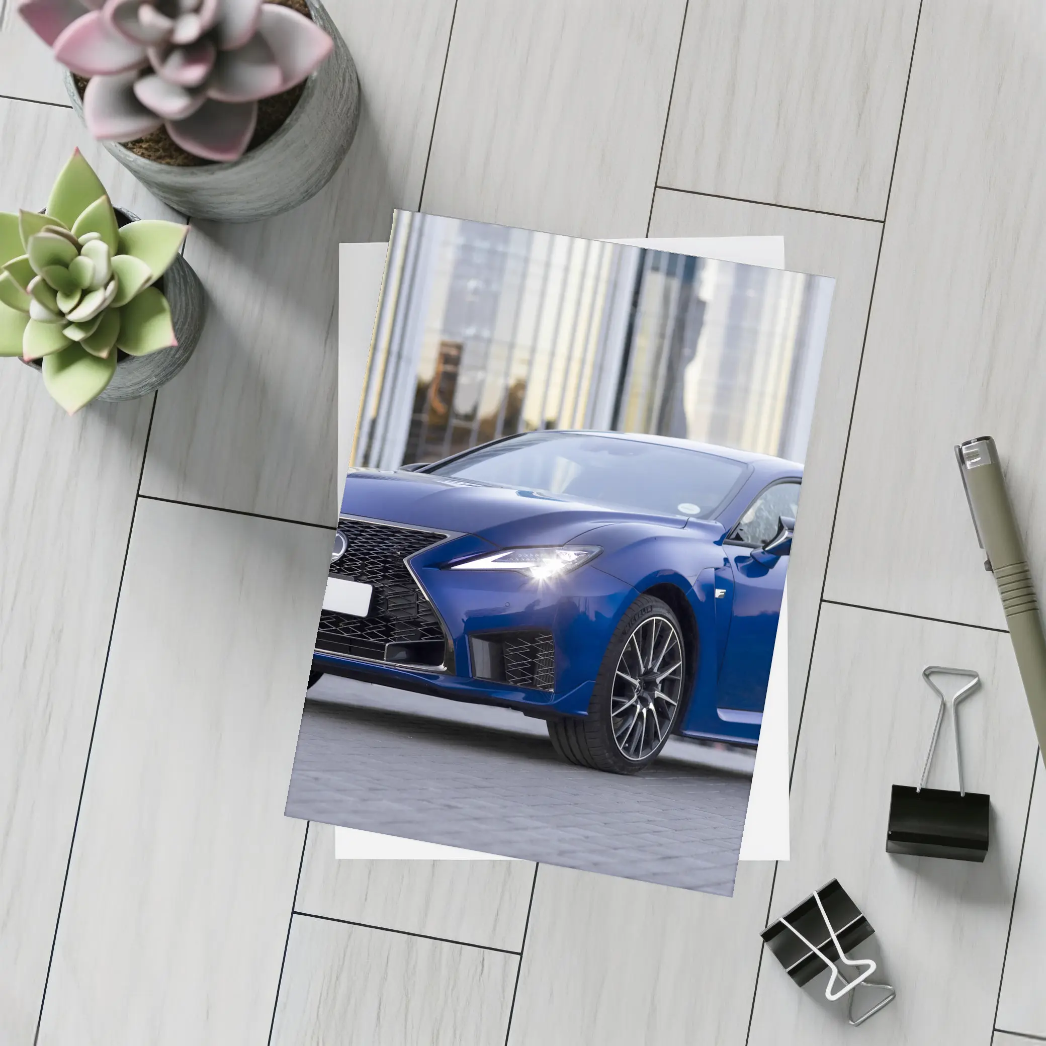 Lexus RC F Blue Coupe Urban Setting – Postcards